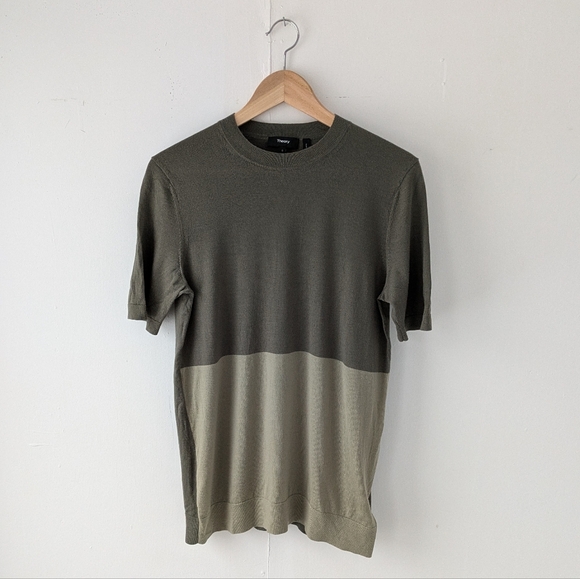 Theory Other - Theory Regal Wool Olive and Khaki Colorblock Short Sleeve Men's Shirt Size S
